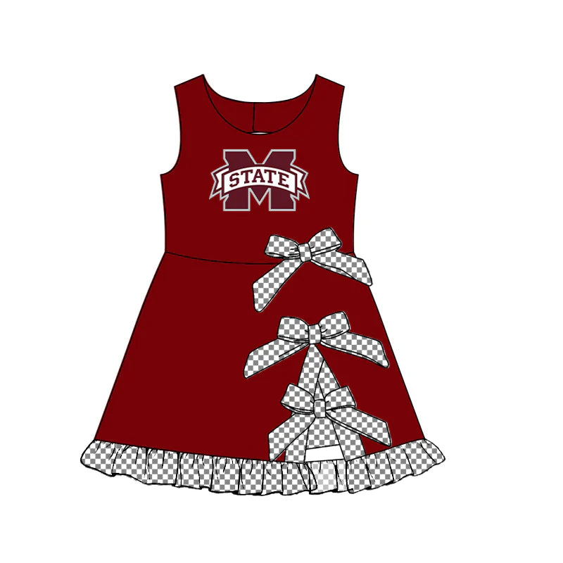 ( Moq 5 ) Sibling Baby Girls Kids Sleeveless Cheer M State Checked Bows Shorts Team Dress Clothes