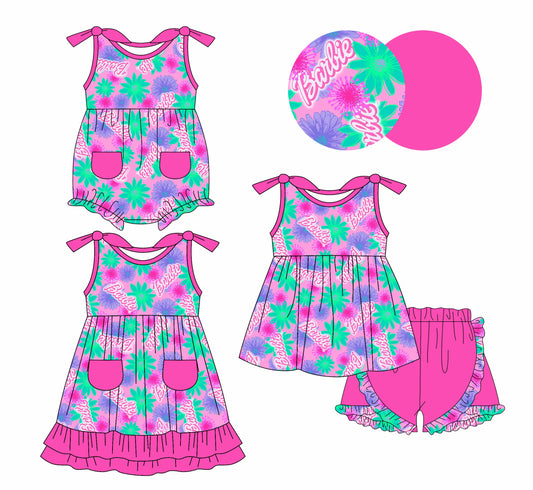 Baby Girl Pink Bows Doll Flower Sibling Romper Dress Set ( Moq 5 Each Style ) 1.11