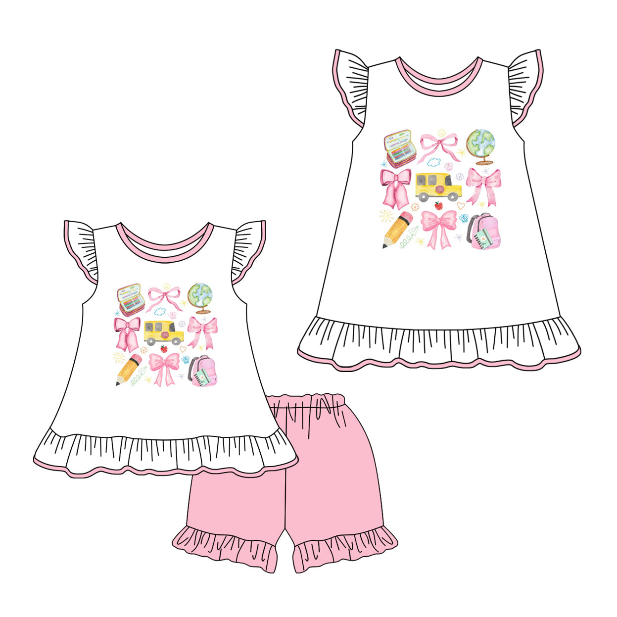 Baby Girl Bows Bus Pencil Back To School Sibling Dress Set ( Moq 5 Each Style ) 2.7