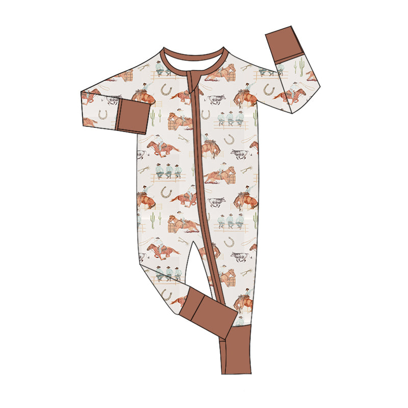 Baby Boy Infant Long Sleeves Western Rodeo Cactus Zipper Romper Moq 5