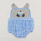 Baby Boy Embroidery Police Blue Plaid Bubble One Piece Summer Romper