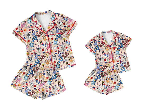 Baby Girl Adult Women July 4th Dogs Sibling Pajamas Set ( Moq 5 Each Style ) 3.10