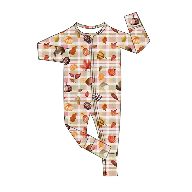 Baby Boy Long Sleeves Pumpkin Fall Zipper Romper