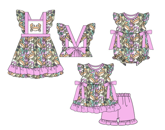 Baby Girl Crabs Flower Sibling Romper Dress Clothes Set ( Moq 5 Each Design ) 11.27