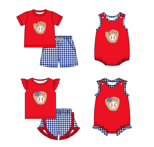 Baby Boy Girl Baseball Plaid Sibling Dress Romper Clothes Set ( Moq 5 Each style )11.25