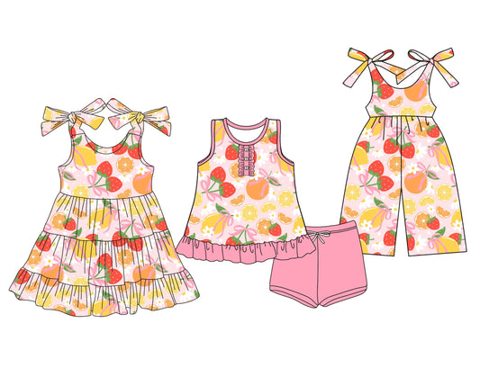 Baby Girl Straps Fruits Flower Sibling Jumpsuit Dress Set ( Moq 5 Each Style ) 3.15