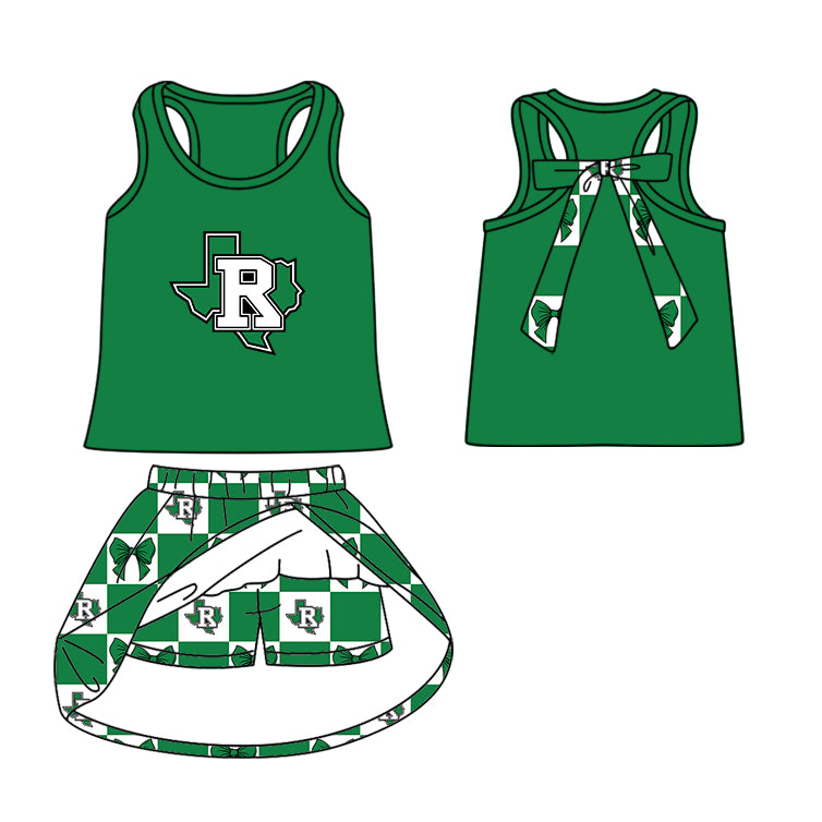 ( Moq 5 Each Style ) Baby Boys Girls Toddler Green Bows Team Sibling Shorts Dress Shirt Set Summer Clothes
