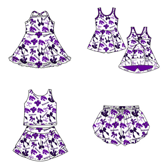 ( Moq 5 Each Style ) Baby Girls Toddler Purple Bows Sibling Team Shorts Dresses Set Clothes