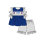 ( Moq 5 Each Style ) Baby Boys Girls Kids Short Sleeves Team Sibling Blue Romper Dress Set