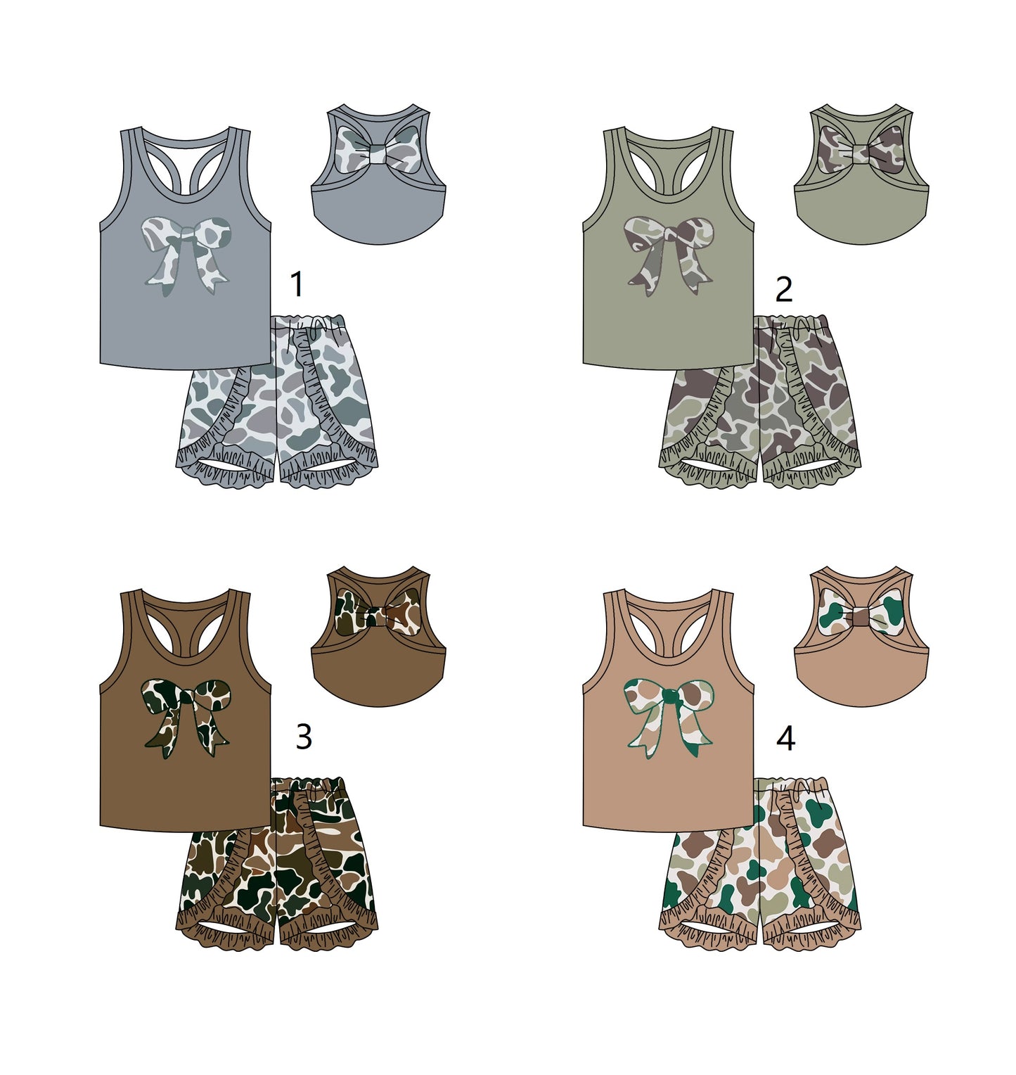 Baby Girl Toddler Bows Camo Sibling Matching Clothes Set ( Moq 5 Each Design )