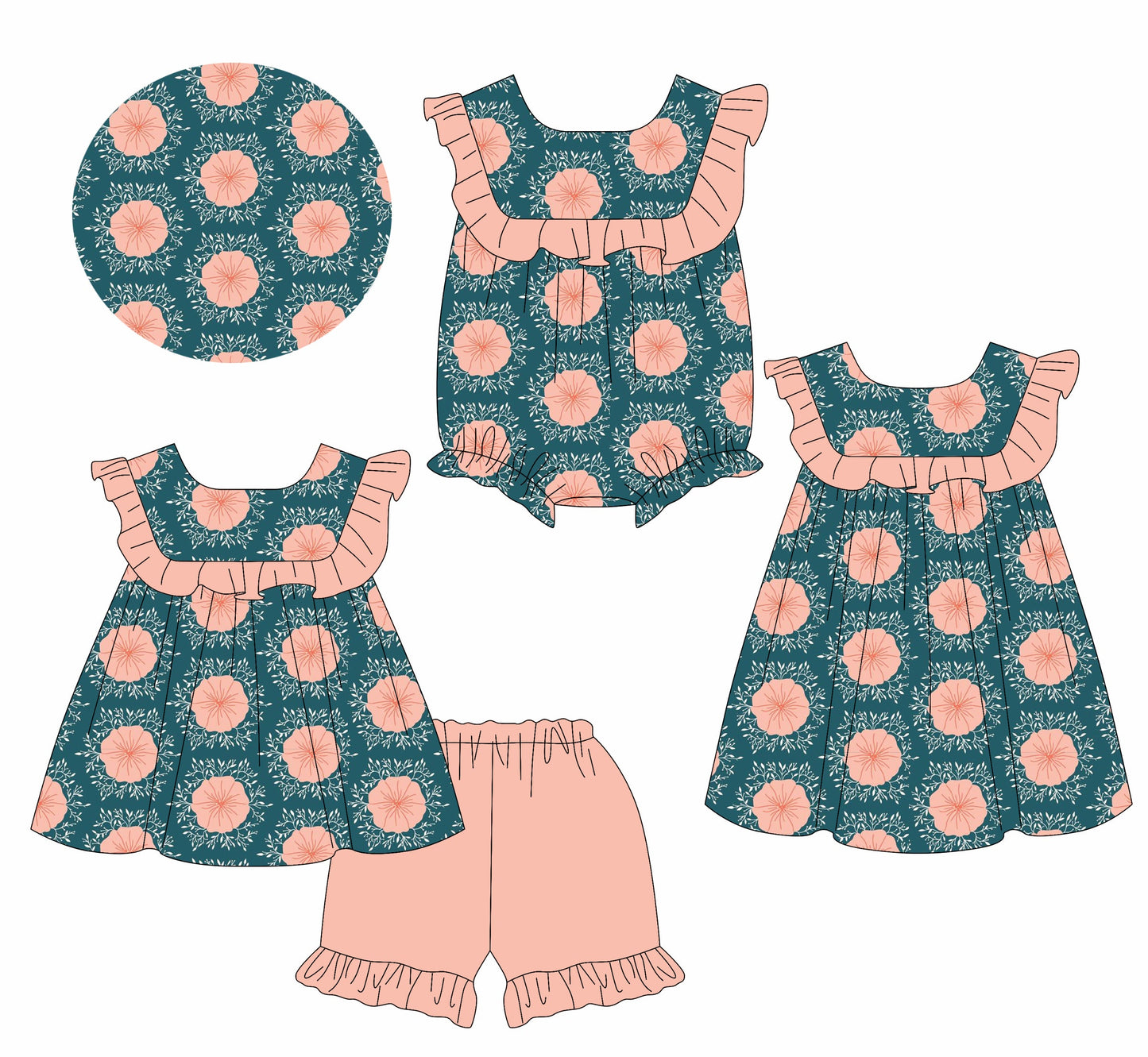 Baby Girl Flower Ruffle Sibling Romper Dress Set ( Moq 5 Each Style ) 2.11