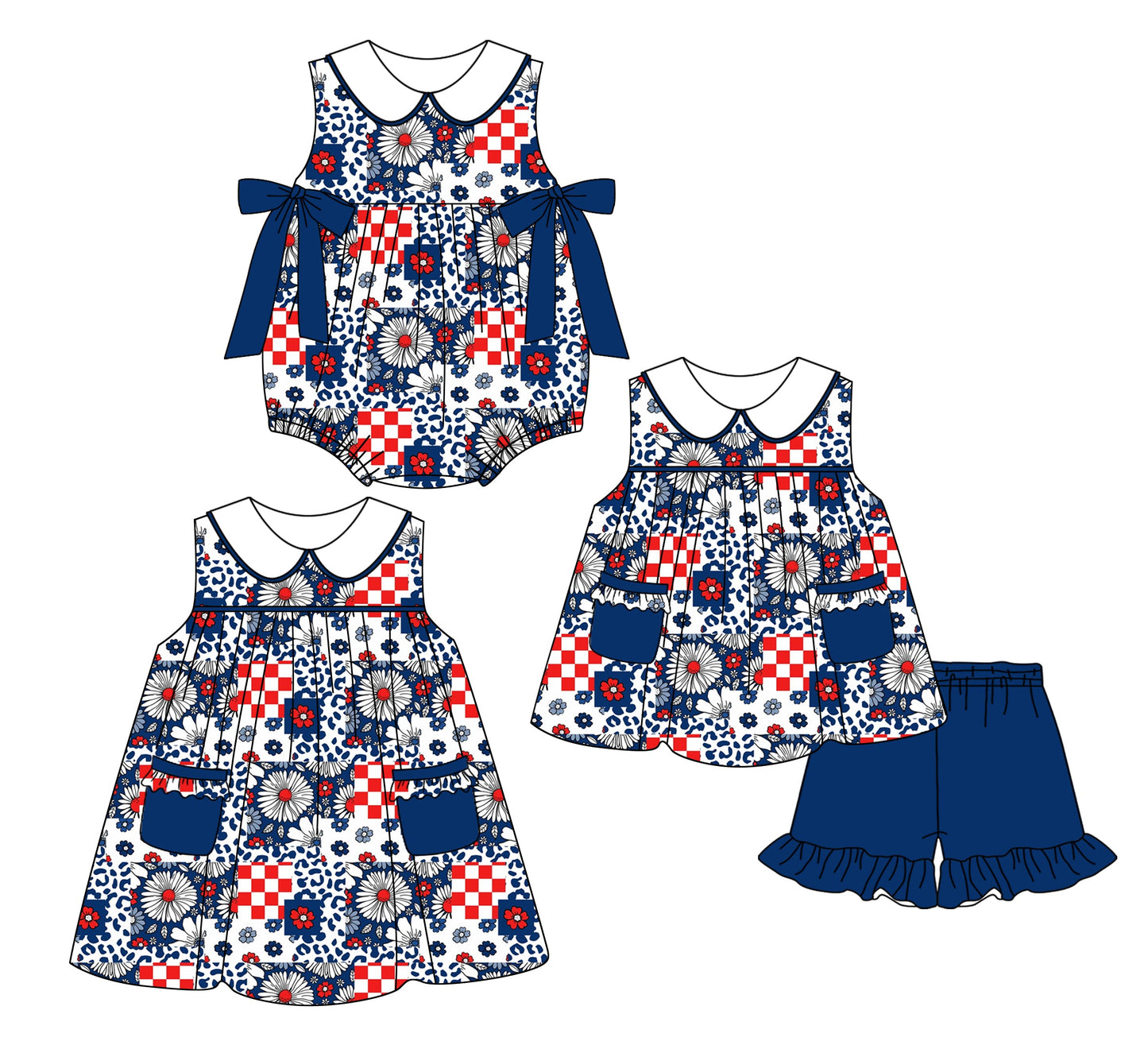 Baby Girl Flower Checked Sibling Romper Dress Set ( Moq 5 Each Style ) 2.22