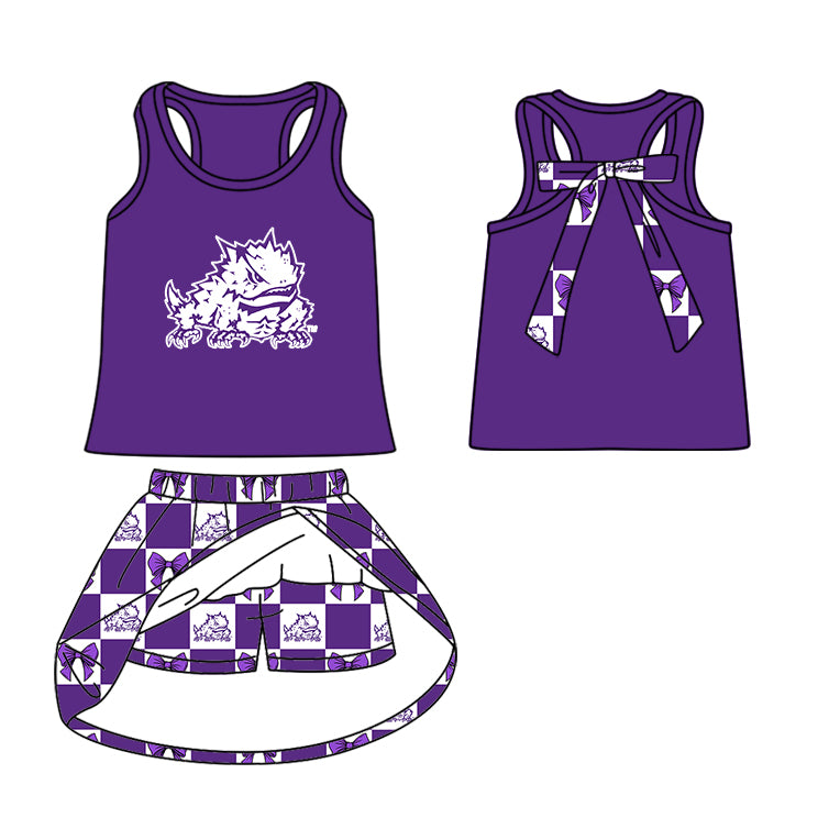 ( Moq 5 Each Style ) Baby Boys Girls Toddler Purple Bows Team Sibling Shorts Dress Sets Clothes