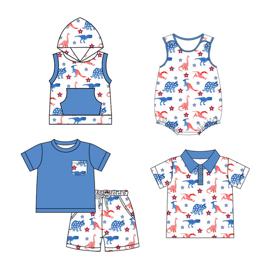 Baby Boy July 4th Dinosaurs Stars Sibling Romper Shirt Set ( Moq 5 Each Style ) 2.8