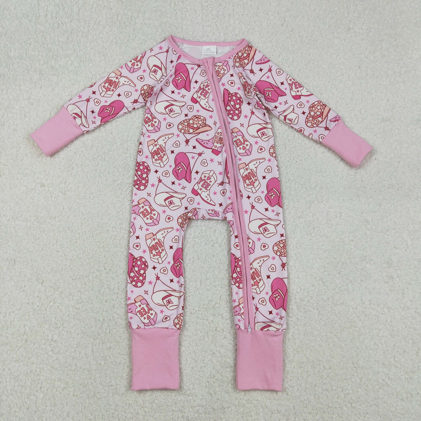 Baby Girls Long Sleeves Hats Boots Hearts Valentine Pink Footie Sleeper Zipper Romper RTS