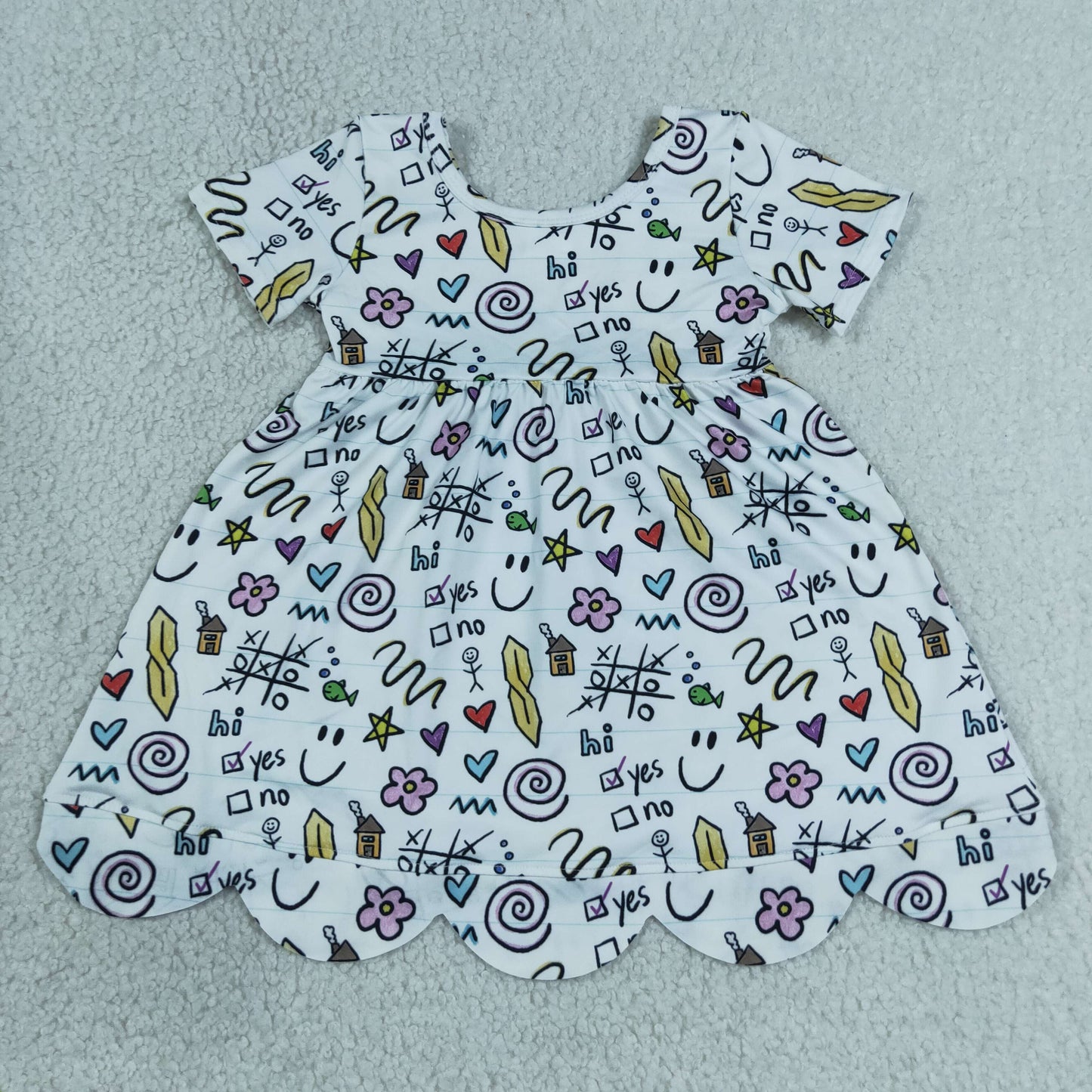 Baby Girls Kids Short Sleeves Flower Back to School Scallop Dress Clothes RTS