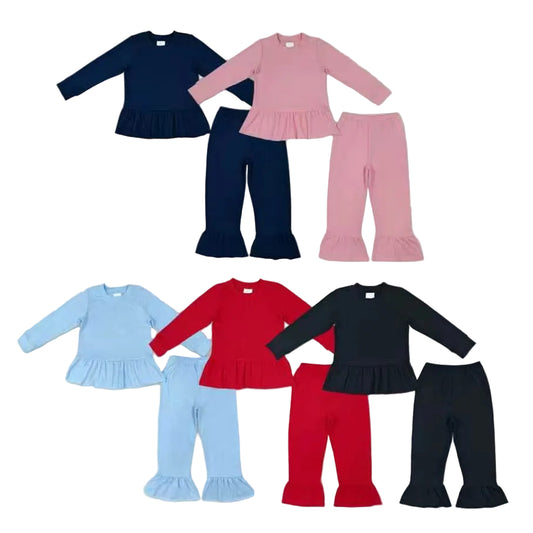 Sibling Baby Girls Kids Long Sleeves Tops Ruffle Pants Cotton Sets Clothes RTS
