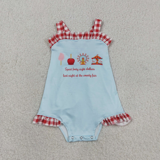 Baby Girl Infant Straps Red Plaid Bow Bubble Summer Romper RTS