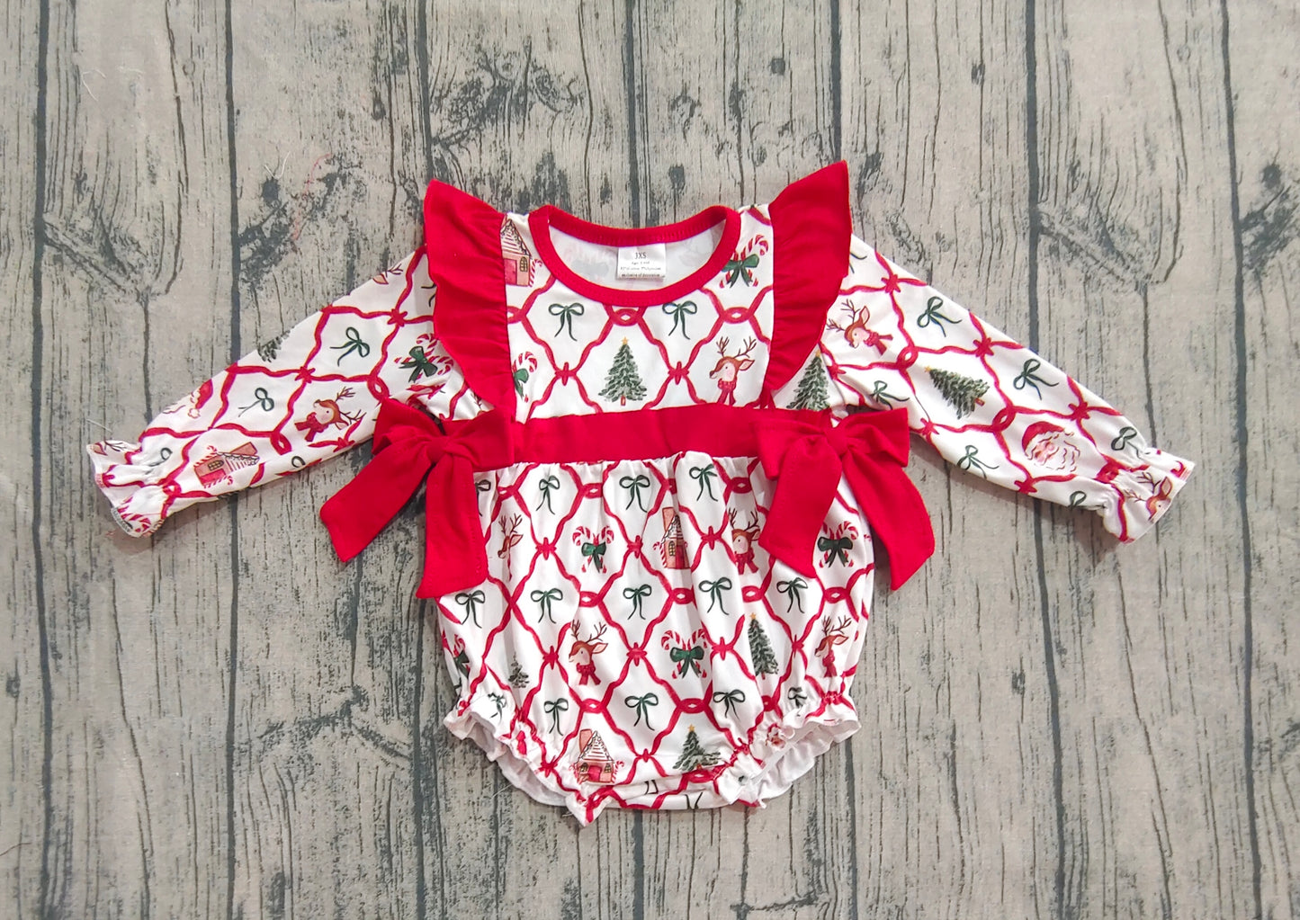 Baby Girl Long Sleeves Christmas Santa Bows Bubble Romper RTS