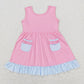 GBO0226 Easter Baby Girl Sleeveless Pocket Pink Tunic Blue Stripes Bummie Shorts Set