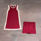( No moq ) Preorder Baby Girls Kids Sleeveless Tops Dark Red Pockets Shorts Set Yoga Clothes