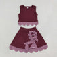 Baby Girls Kids Dark Red Vest Plaid Bows Scallop Bows Skirt Shorts Yoga Active Set Clothes RTS