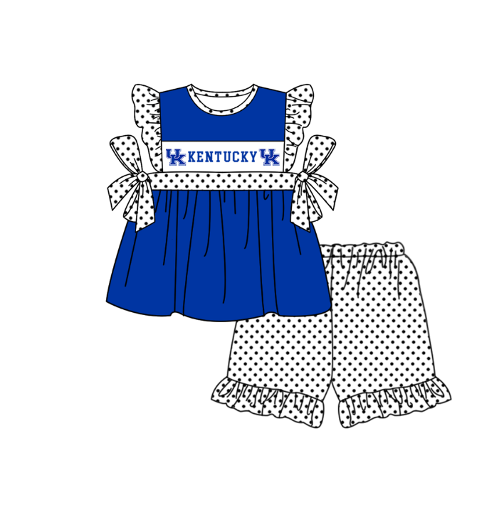 ( Moq 5 ) Baby Girls Toddler Short Sleeves Bows Blue Tunic Dots Shorts Team Set