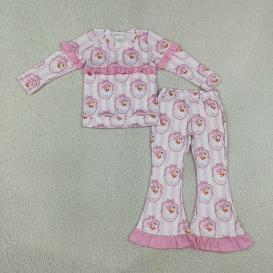 Baby Girls Kids Christmas Santa Bows Ruffle Shirt Bell Pants Pink Set Clothes RTS