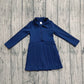 Baby Girl Long Sleeves Zipper Knee Length Yoga Active Navy Blue Dress RTS