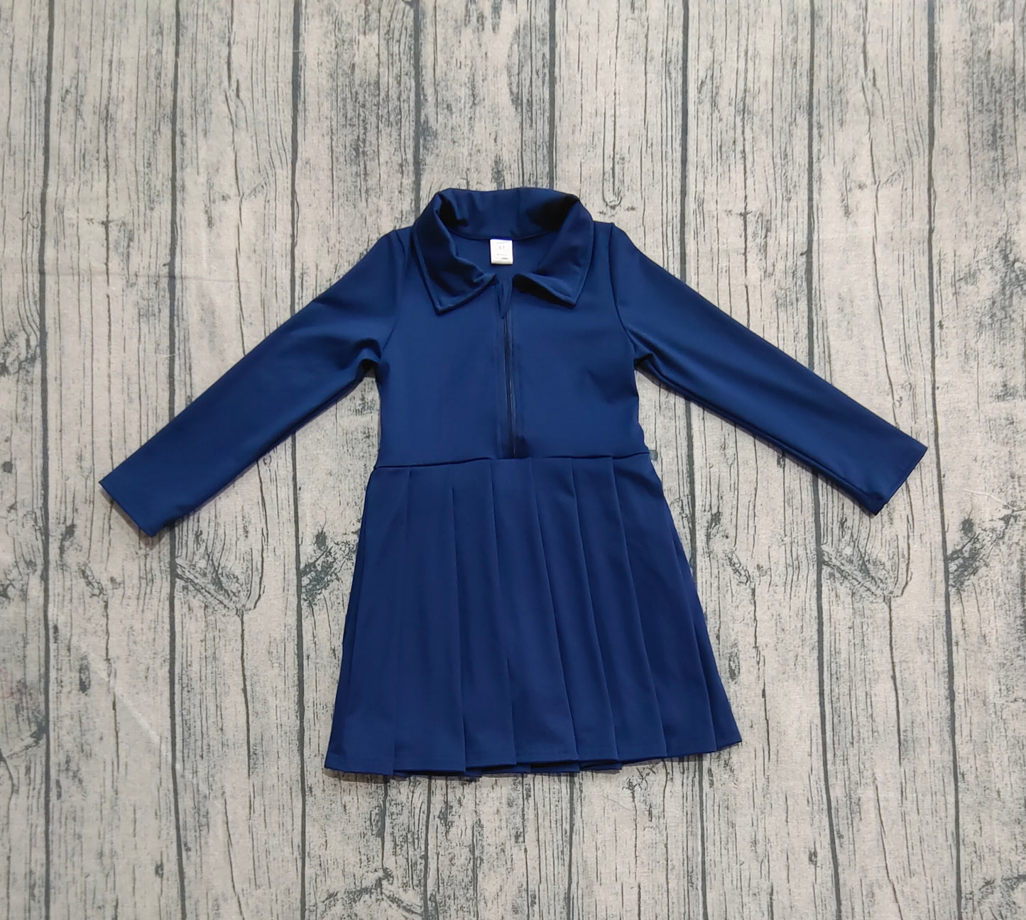 Baby Girl Long Sleeves Zipper Knee Length Yoga Active Navy Blue Dress RTS