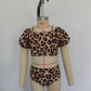 Baby Girl Short Sleeves Tops Leopard Bummie Shorts Swimsuit