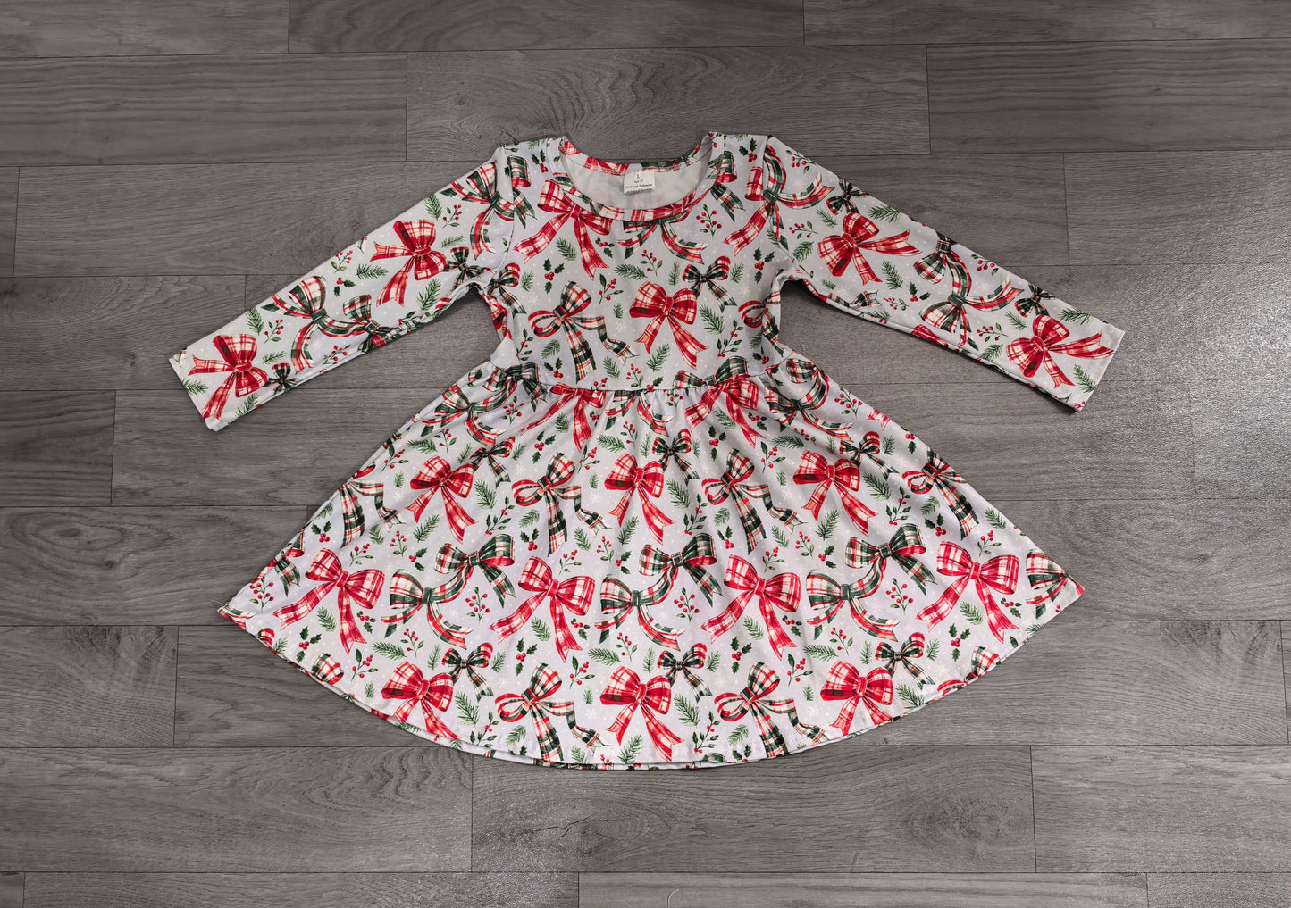 ( No moq ) Preorder Baby Girls Kids Bows Christmas Knee Length Ruffle Dress Clothes