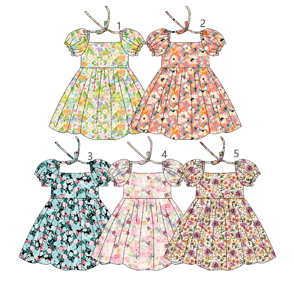( Moq 5 Each Style ) Sibling Baby Girls Kids Short Sleeves Flower Summer Knee Length Dresses