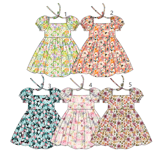 ( Moq 5 Each Style ) Sibling Baby Girls Kids Short Sleeves Flower Summer Knee Length Dresses