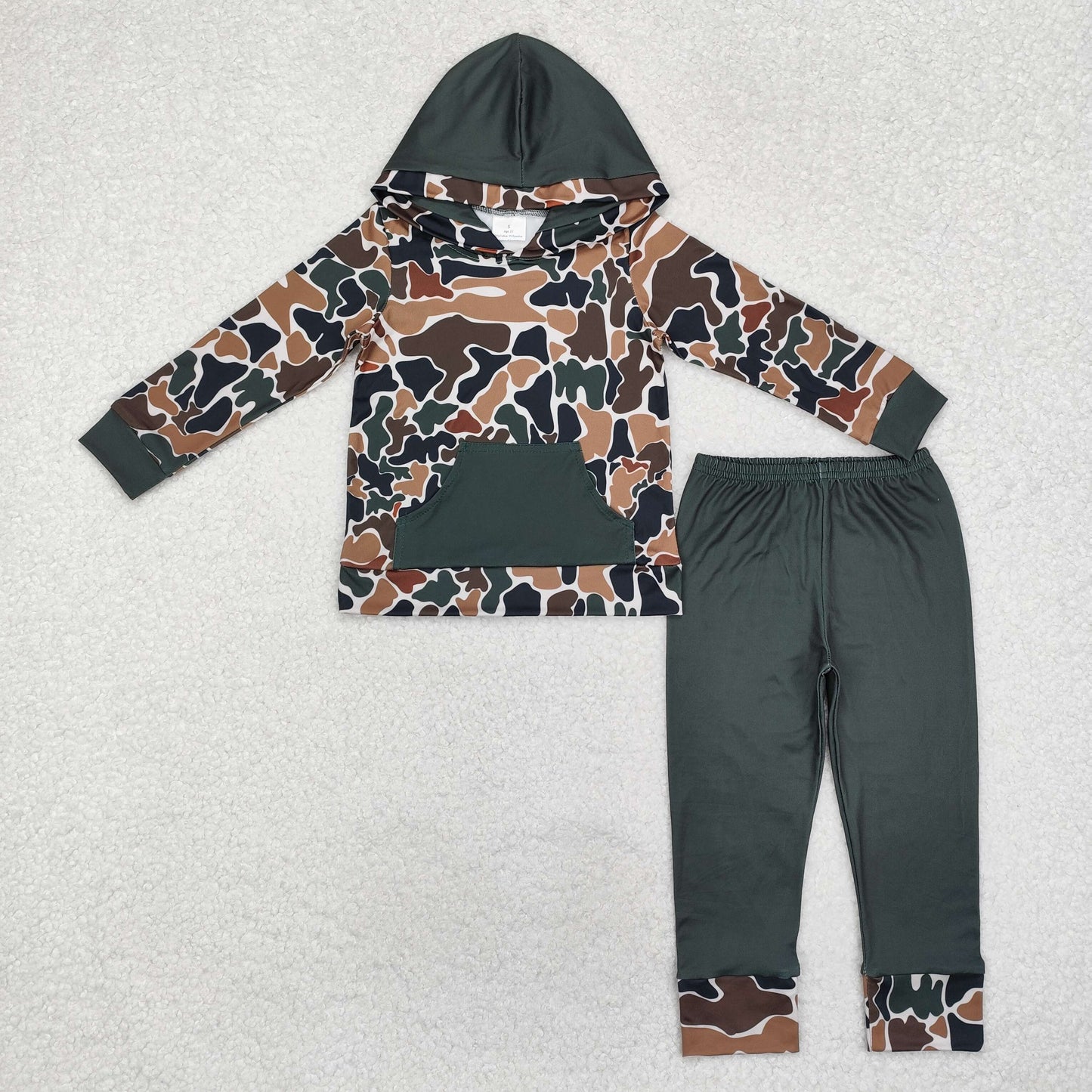 Baby Boy Long Sleeves Dark Brown Camo Hoodie Shirt Pants Clothes Set