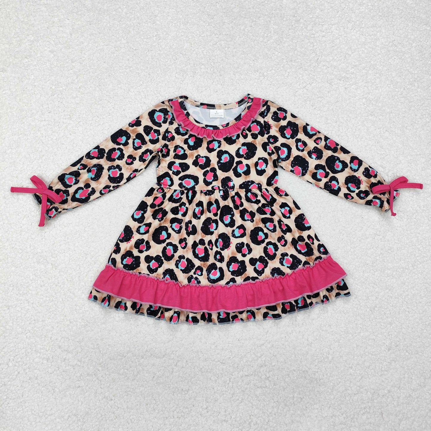 Baby Girl Long Sleeves Leopard Ruffle Dress