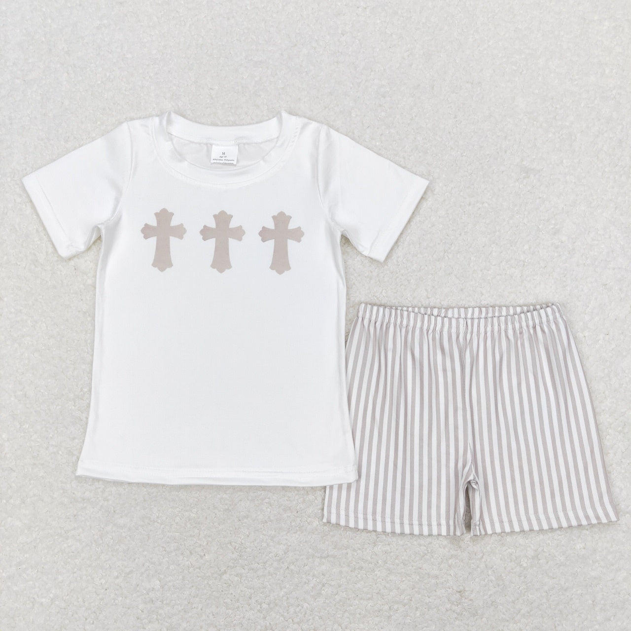 BSSO0354 Easter Baby Boy Short Sleeves Cross Shirt Stripes Shorts Set