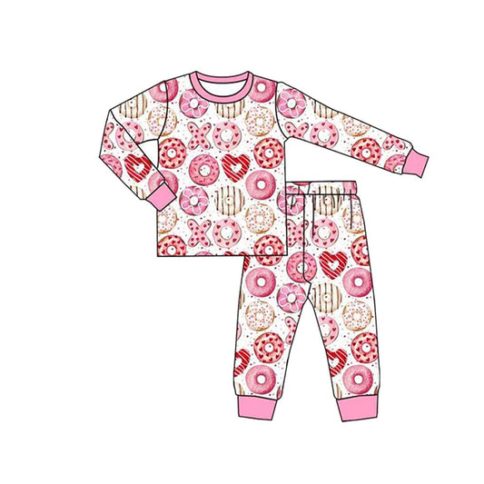 ( Moq 5 ) Preorder Baby Girls Kids Long Sleeves Donuts Shirt Pants Pajamas Valentine Set Clothes