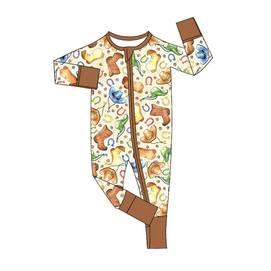 Baby Boy Infant Western Boots Hats Zipper Romper