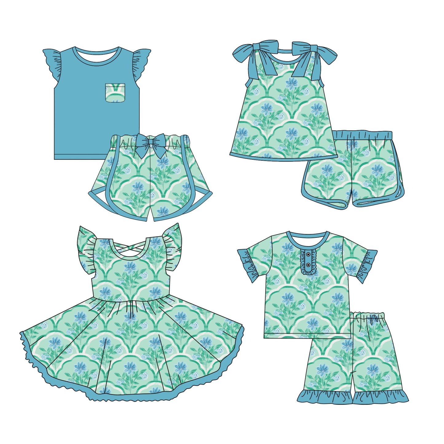 Baby Girl Short Sleeves Flower Sibling Romper Dress Set ( Moq 5 Each Style ) 3.12