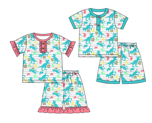 Baby Boy Girl Short Sleeves Dinosaurs Eggs Sibling Pajamas Set ( Moq 5 Each Style ) 12.20