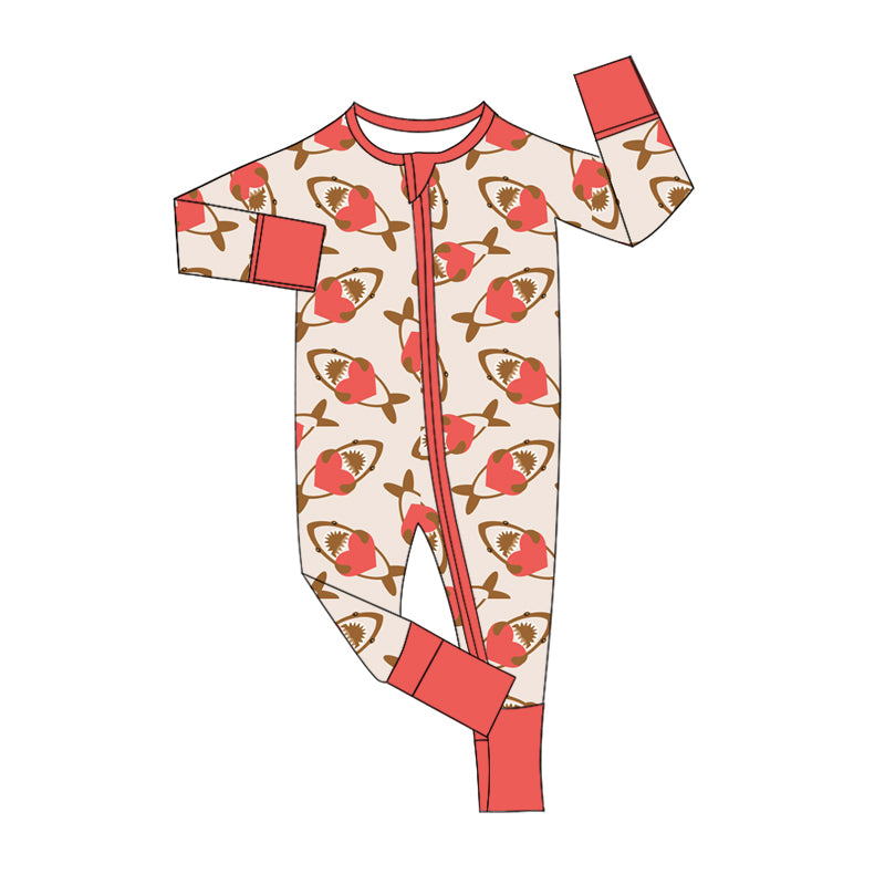 Kids Newborn Infant Valentine Shark Hearts Zipper Romper