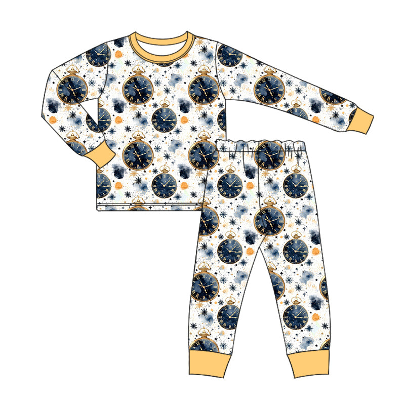 Baby Boy Happy New Year Clocks Shirt Pants Pajamas Set