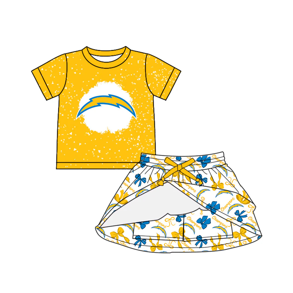 ( Moq 5 each style ) Baby Girl Toddler Team Yellow Blue Bows Sibling Skort Dress Set 6.4