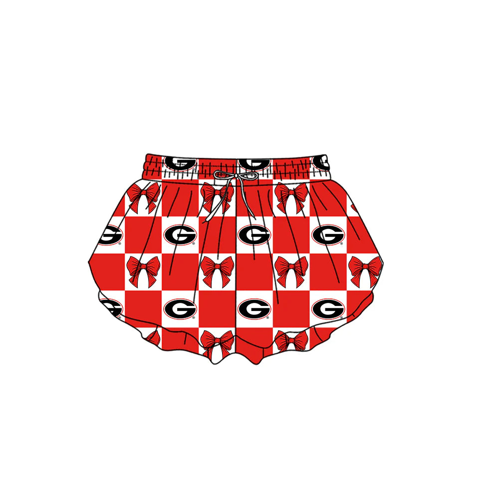( Moq 5 Each Style ) Kids Girls Adult Women G Red Bows Team Shorts Sibling Mom and Me Yoga Clothes