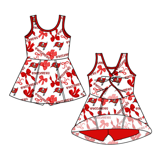 ( Moq 5 Each Style ) Sibling Baby Girls Kids Red Bows Football Knee Length Dresses Clothes