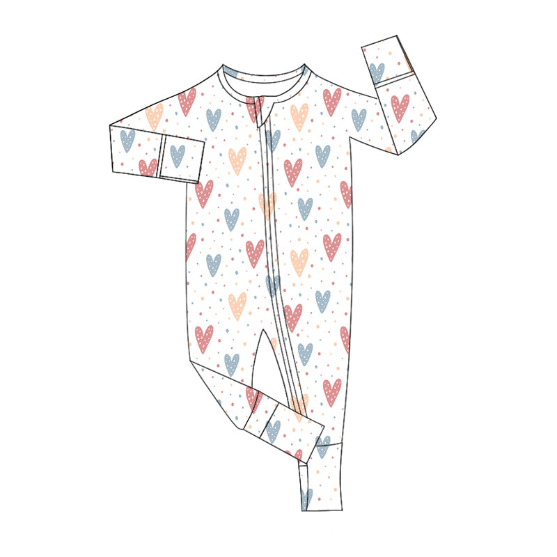 Baby Kids Infant Long Sleeves Valentine Hearts Zipper Romper Moq 5