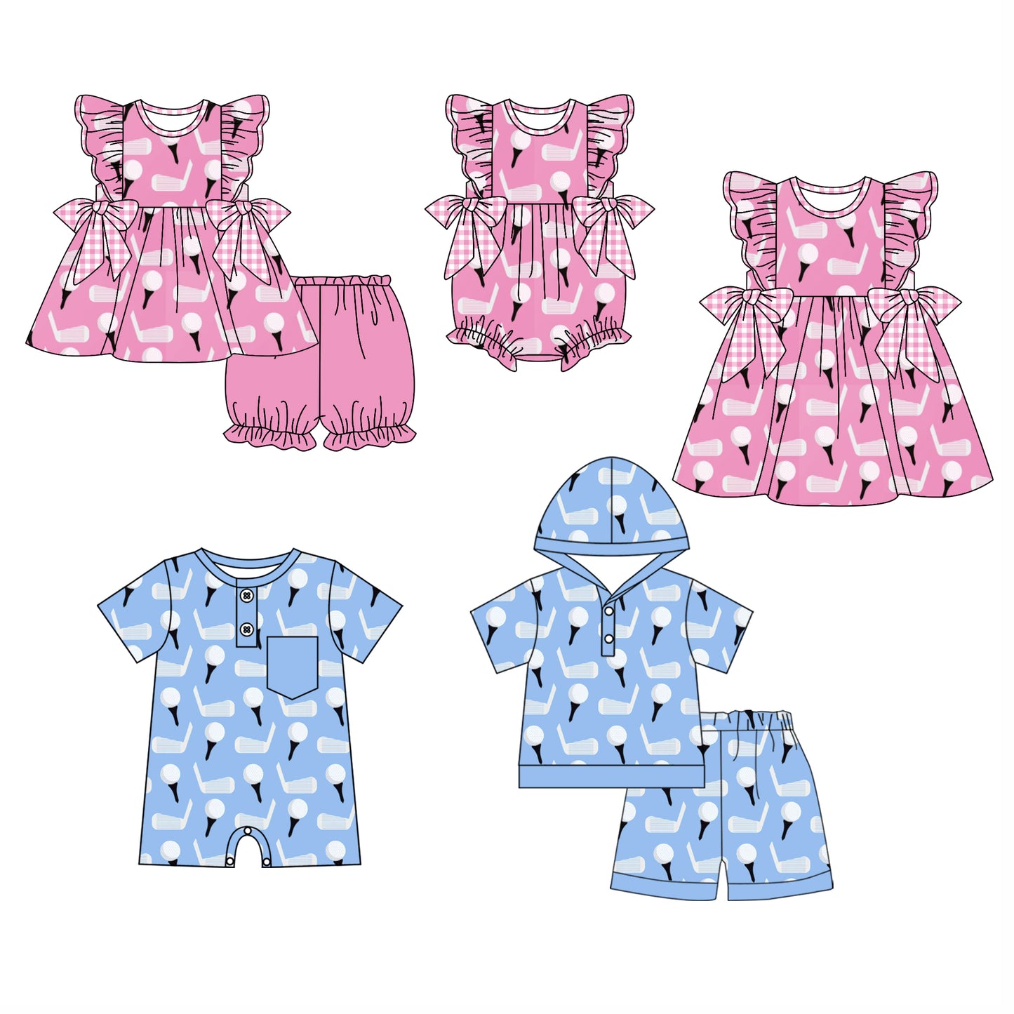 Baby Boy Girl Short Sleeves Baseball Sibling Dress Romper Clothes Set ( Moq 5 Each style )12.2