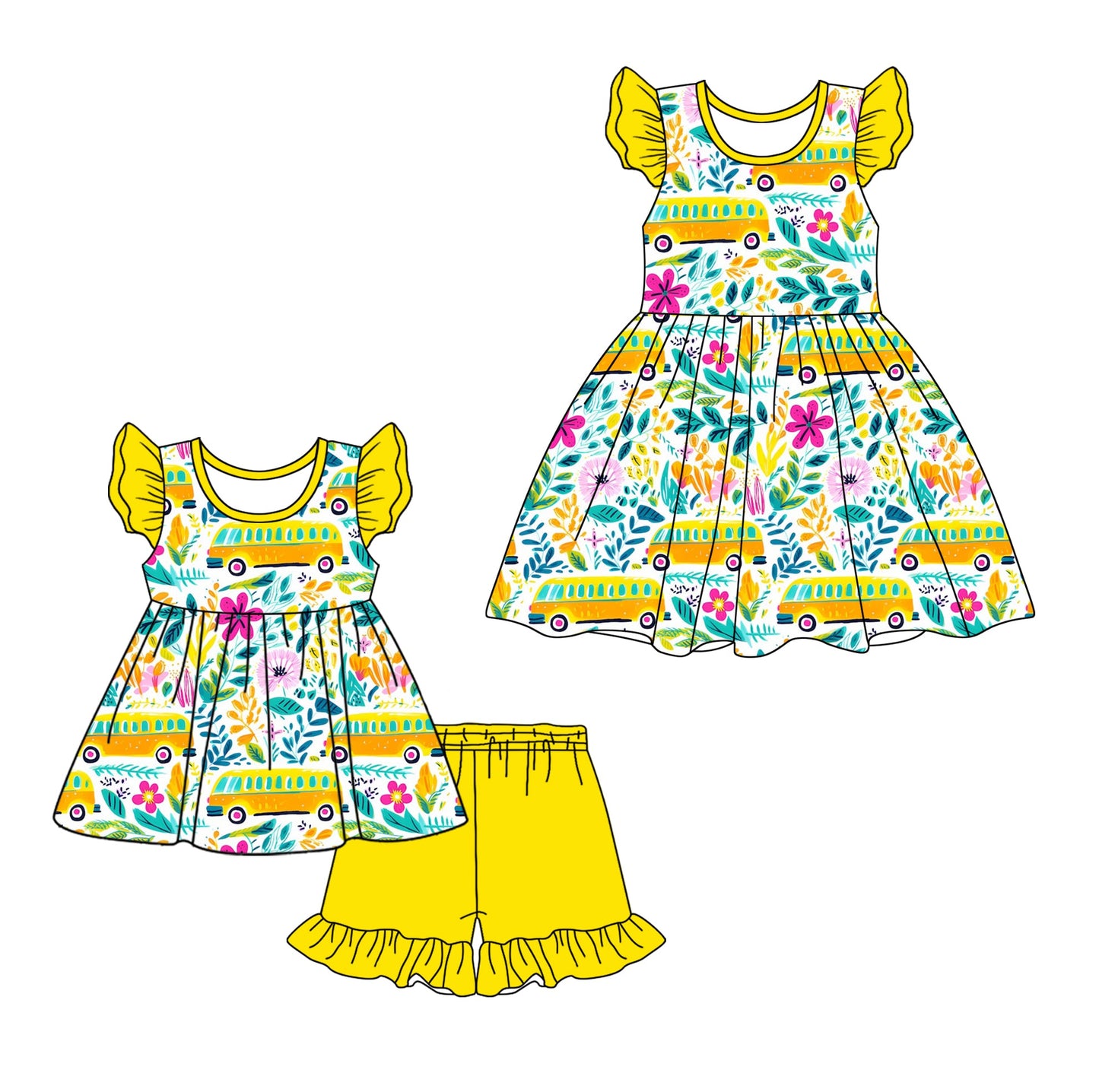 Baby Girl Short Sleeves Bus Flower Sibling Dress Set ( Moq 5 Each Style ) 1.13