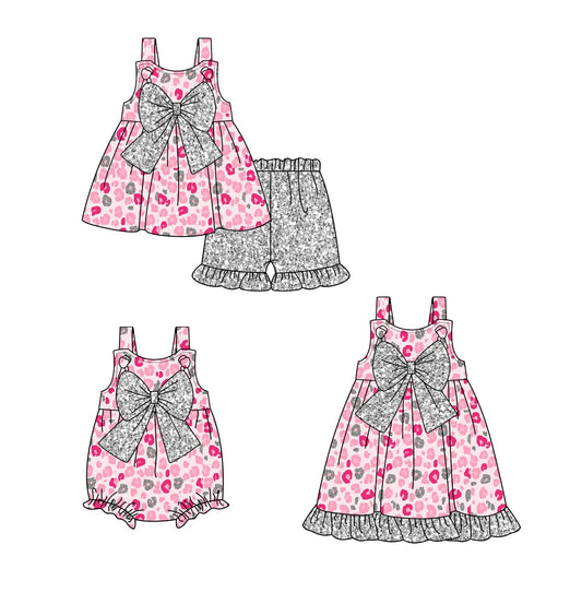 Baby Girl Straps Leopard Grey Bows Sibling Romper Dress Set ( Moq 5 Each Style ) 1.25
